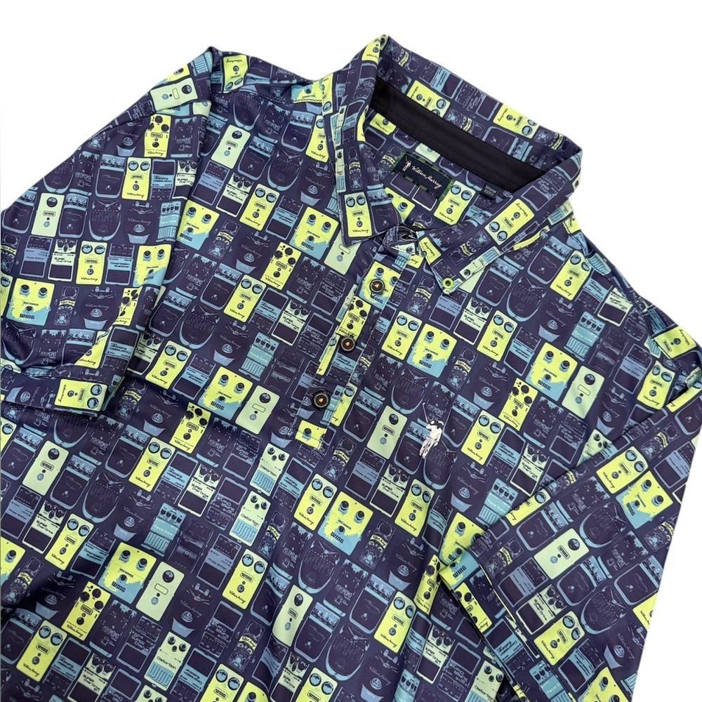 William Murray XXL Polo Blue Rare Design 1/4 Button Short Sleeve Golf
